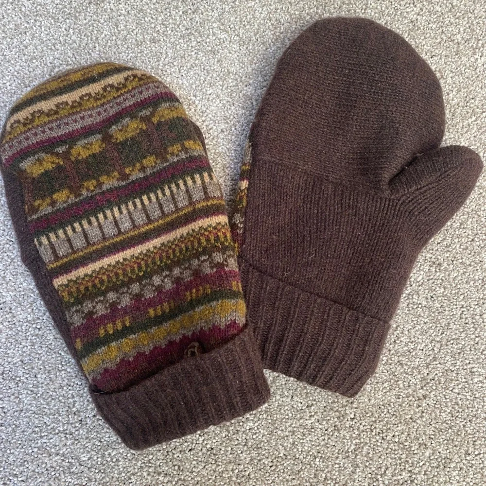 Unbranded Fair Isle Wool Mittens Womens OS Brown Multi Excellent Fleece Lined